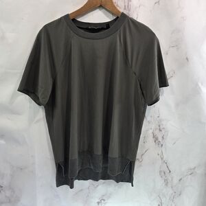 Athleta Shirt Womens Small Brown Crew Neck Short Sleeve Raglan Elastic Ribbed